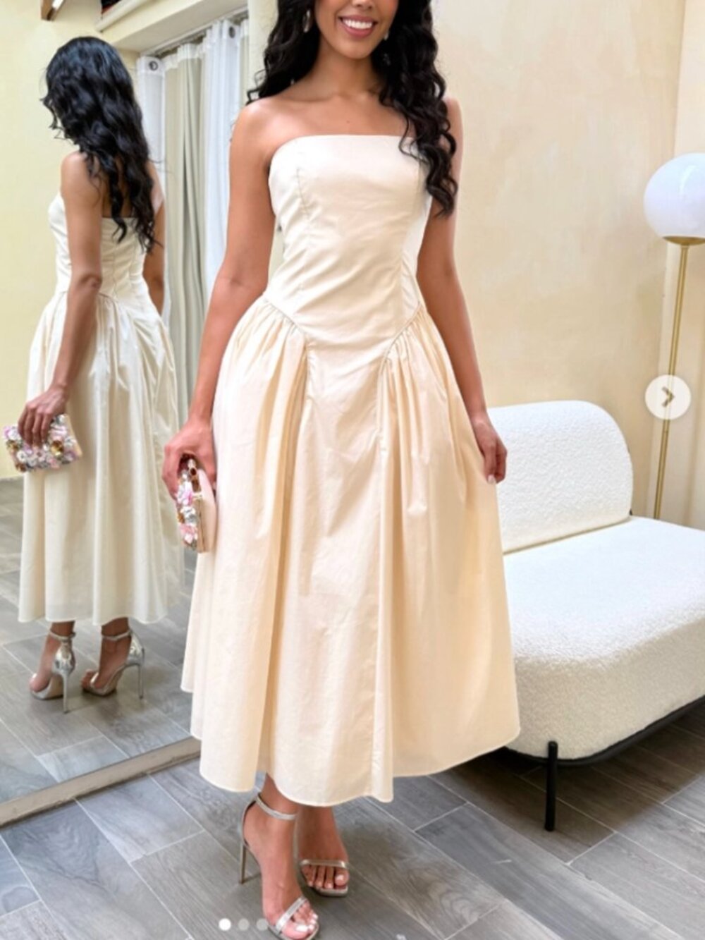 ✨ SALE EUC Mable Midi Strapless Dress Medium Almond Cream Party - Picture 10 of 10